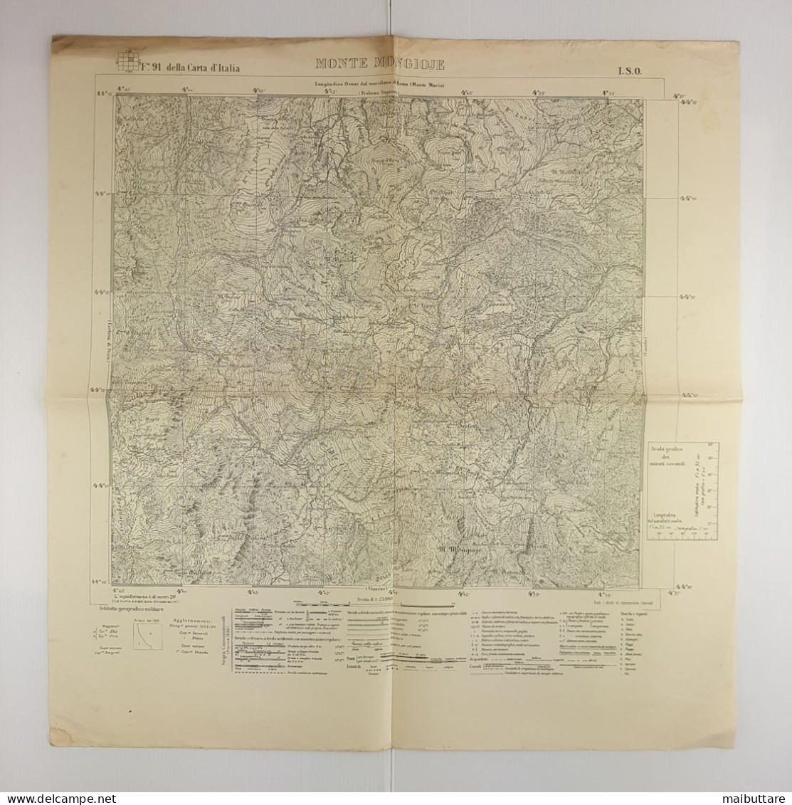 Carta Geografica, Cartina Mappa Militare Monte Mongioje F91 Della Carta D'Italia - Carte Geographique