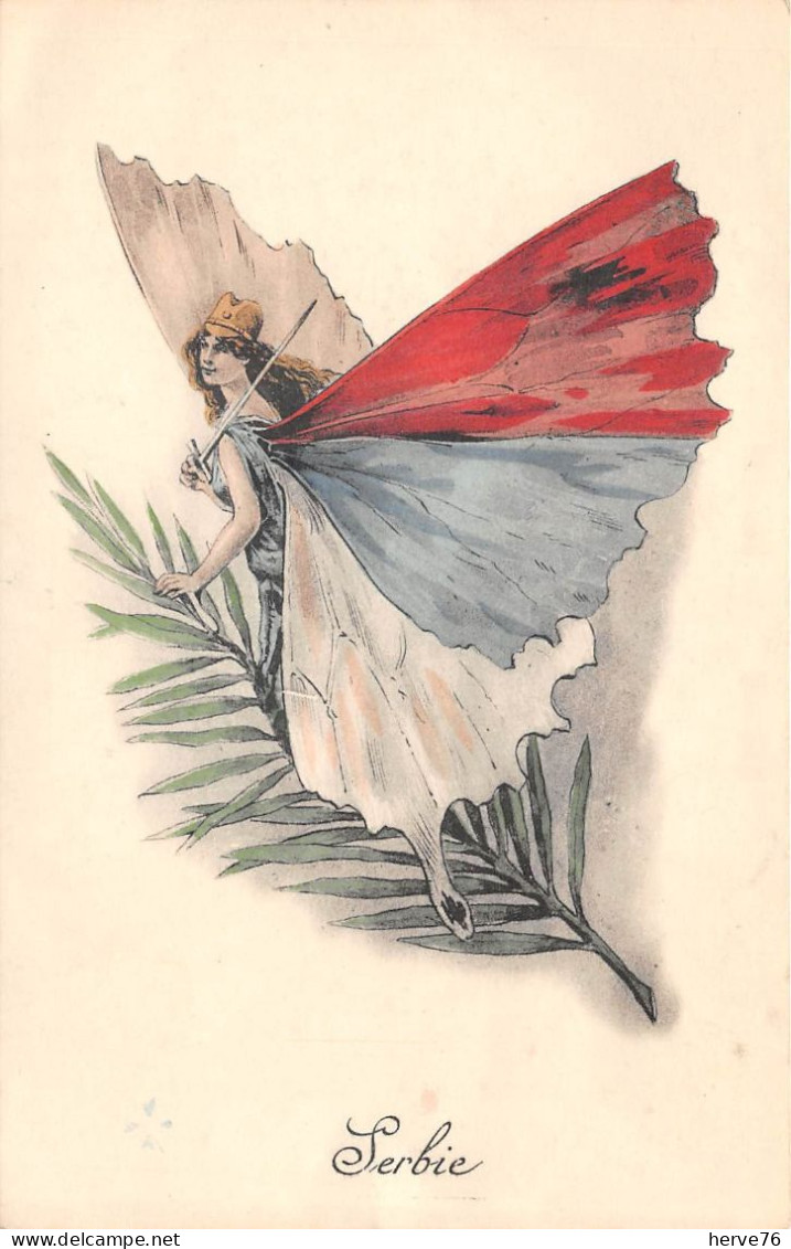 Militaria - Patriotique - Femme Papillon - Drapeau - Surréalisme - SERBIE - N° 24 - Patrióticos