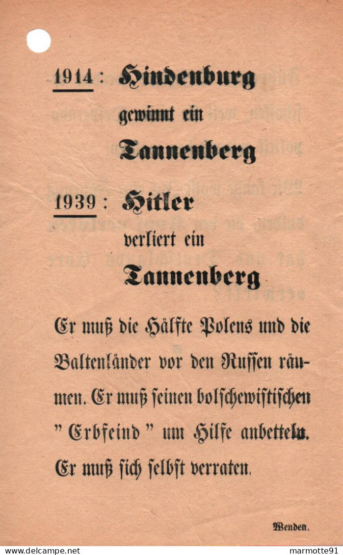 TRACT ANTI ALLEMAND 1939 1940 DROLE DE GUERRE REICH PROPAGANDE    # 84 - 1939-45