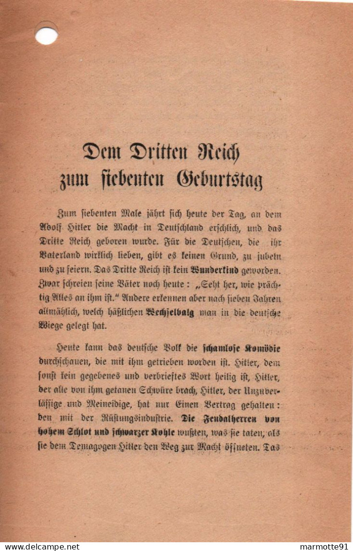 TRACT ANTI ALLEMAND 1939 1940 DROLE DE GUERRE REICH PROPAGANDE    # 17 - 1939-45