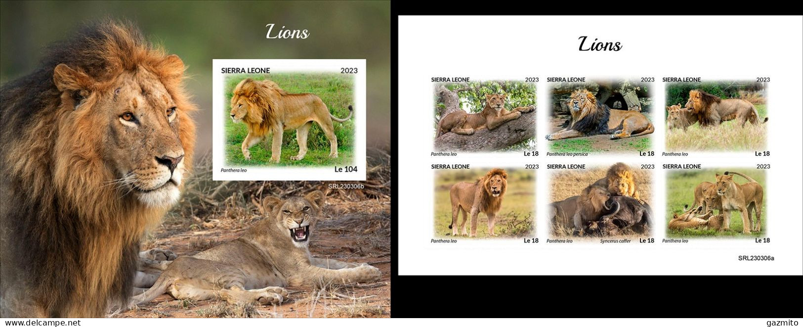 Sierra Leone 2023, Animals, Lions, 6val In BF +BF IMPERFORATED - Felinos