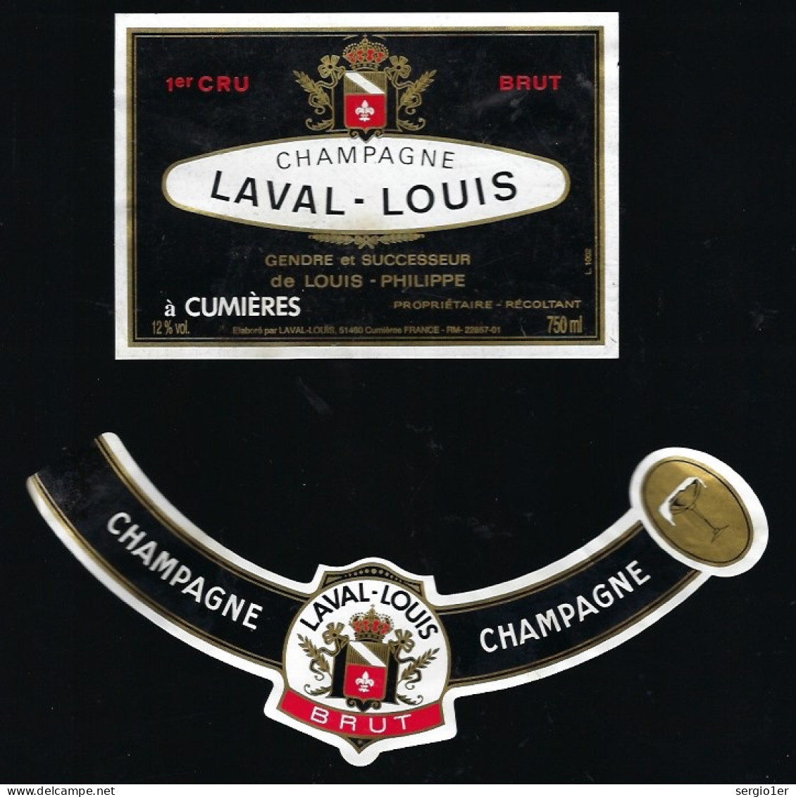 Etiquette Champagne Brut 1er Cru Laval Louis  Gendre Et Successeur De Louis-Philippe Cumieres  Marne 51avec Collerette - Champan