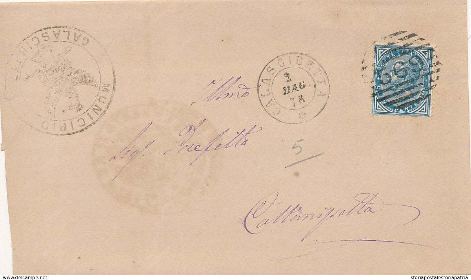 1878 CALASCIBETTA DOPPIO CERCHIO + NUMERALE A SBARRE + BEL TIMBRO ARALDICO - Poststempel