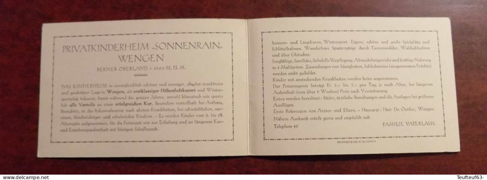 Carte Privat-Kinderheim " Sonnenrain " Wengen - Berner Oberland - Hôtel - Toeristische Brochures