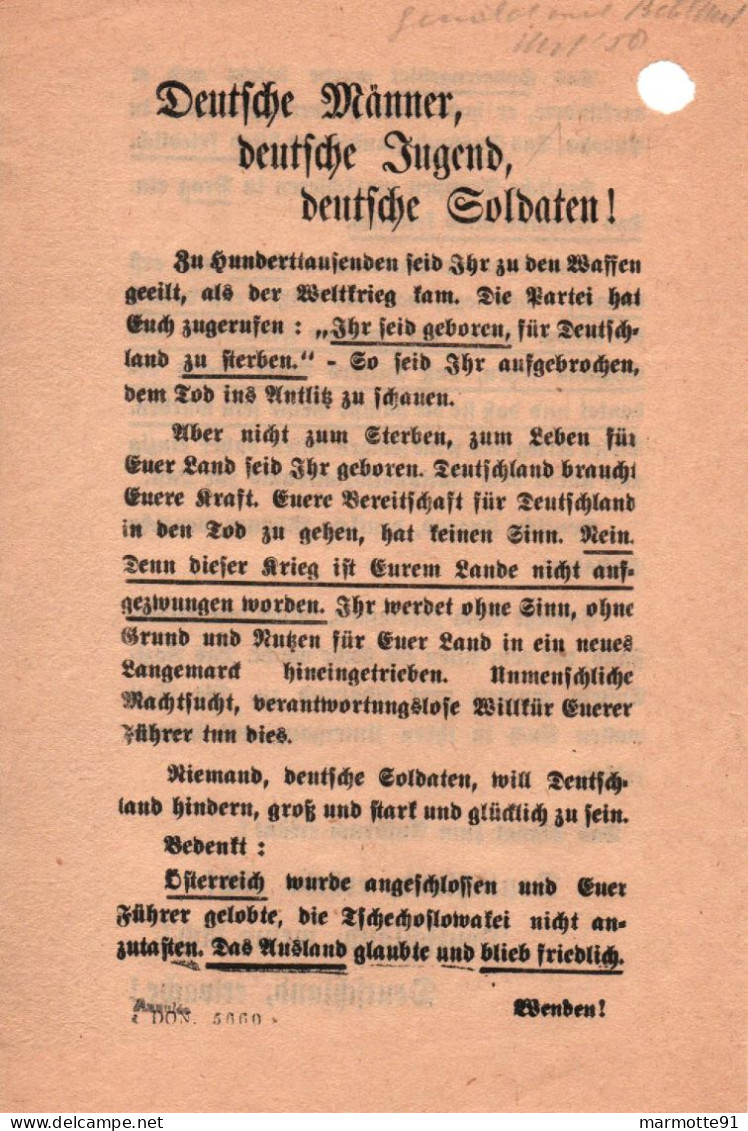 TRACT ANTI ALLEMAND 1939 1940 DROLE DE GUERRE REICH PROPAGANDE    # 27 - 1939-45