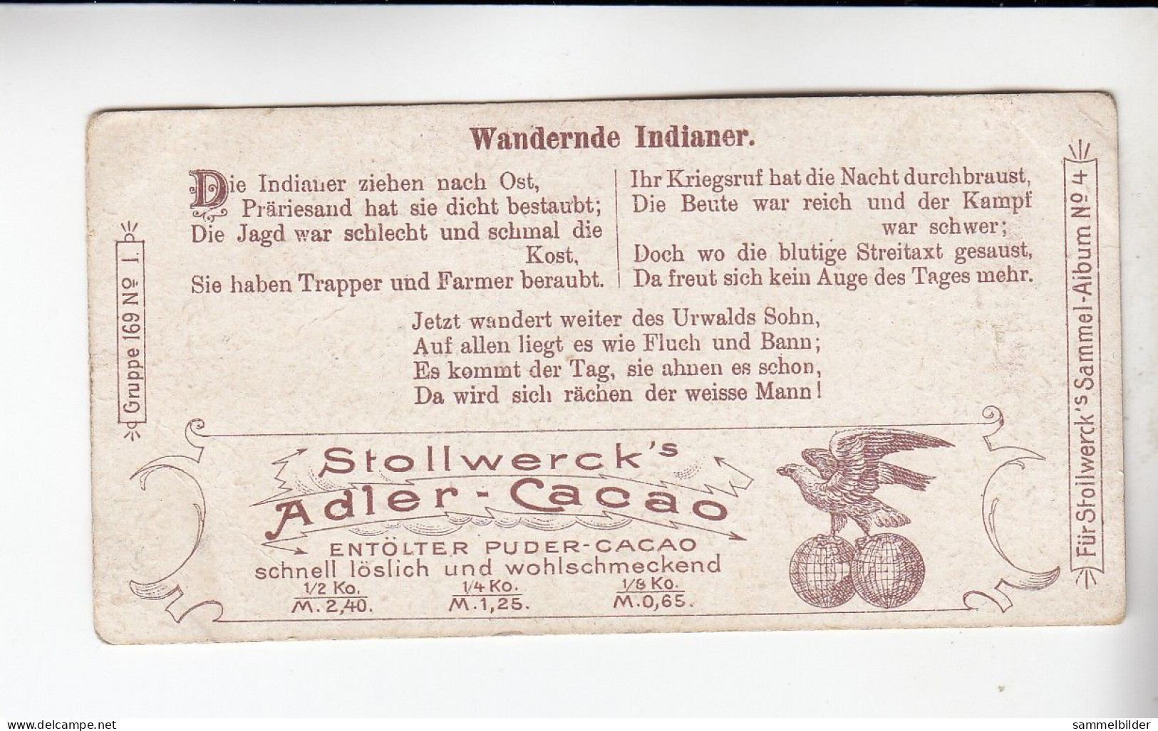 Stollwerck Album No 4 Mensch Und Pferd  Wandernde Indianer  Grp 169#1 Von 1900 - Stollwerck