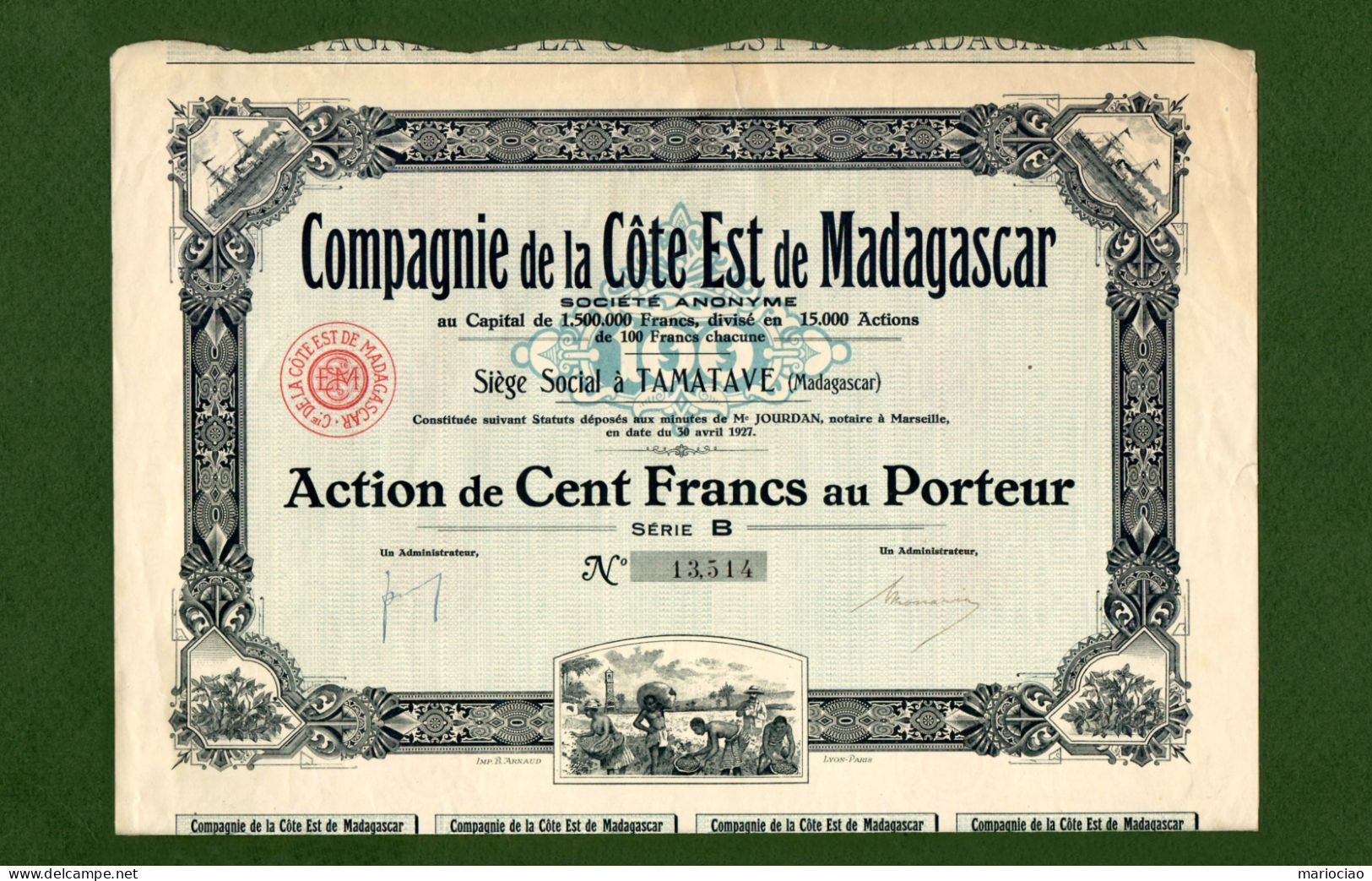T-CFR Compagnie De La Côte Est De MADAGASCAR 1927 - ESCLAVES - SLAVES - Landwirtschaft