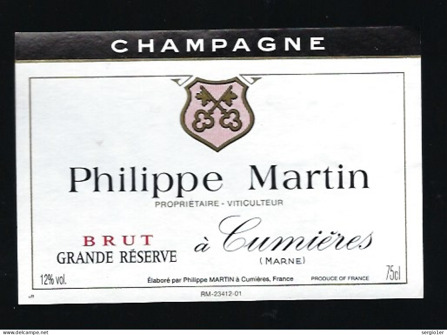 Etiquette Champagne Brut  Grande Réserve  Philippe Martin Cumieres  Marne 51 Avec Sa Collerette - Champan