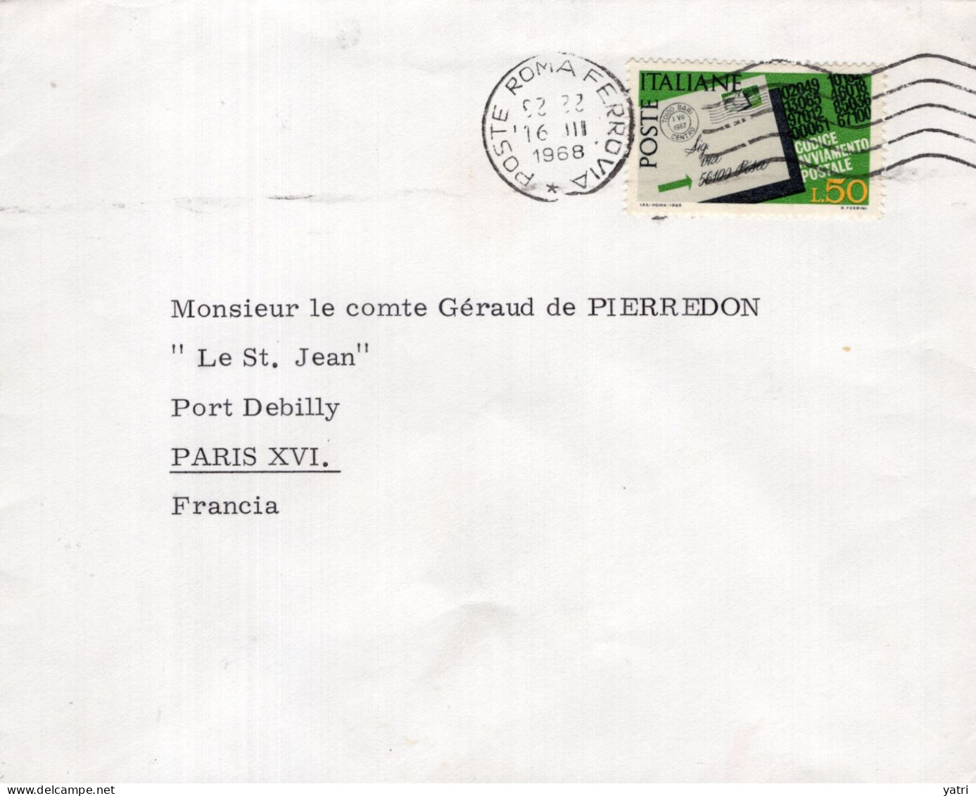 Italia (1968) - 50 Lire "Codice Avviamento Postale" Su Busta Per La Francia In Tariffa Ridotta - 1961-70: Poststempel