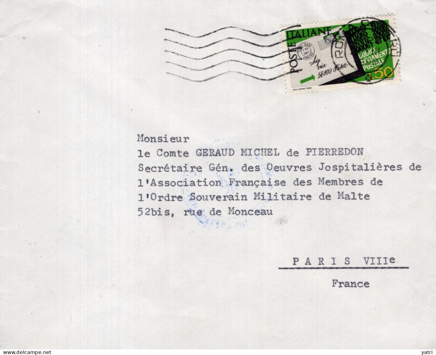 Italia (1968) - 50 Lire "Codice Avviamento Postale" Su Busta Per La Francia In Tariffa Ridotta - 1961-70: Storia Postale