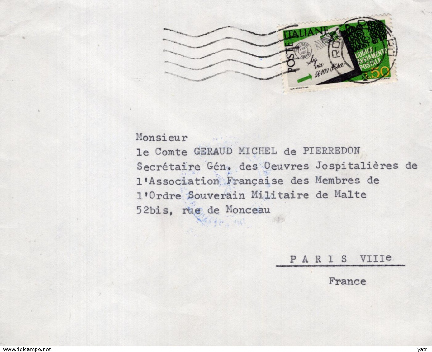 Italia (1968) - 50 Lire "Codice Avviamento Postale" Su Busta Per La Francia In Tariffa Ridotta - 1961-70: Marcofilie