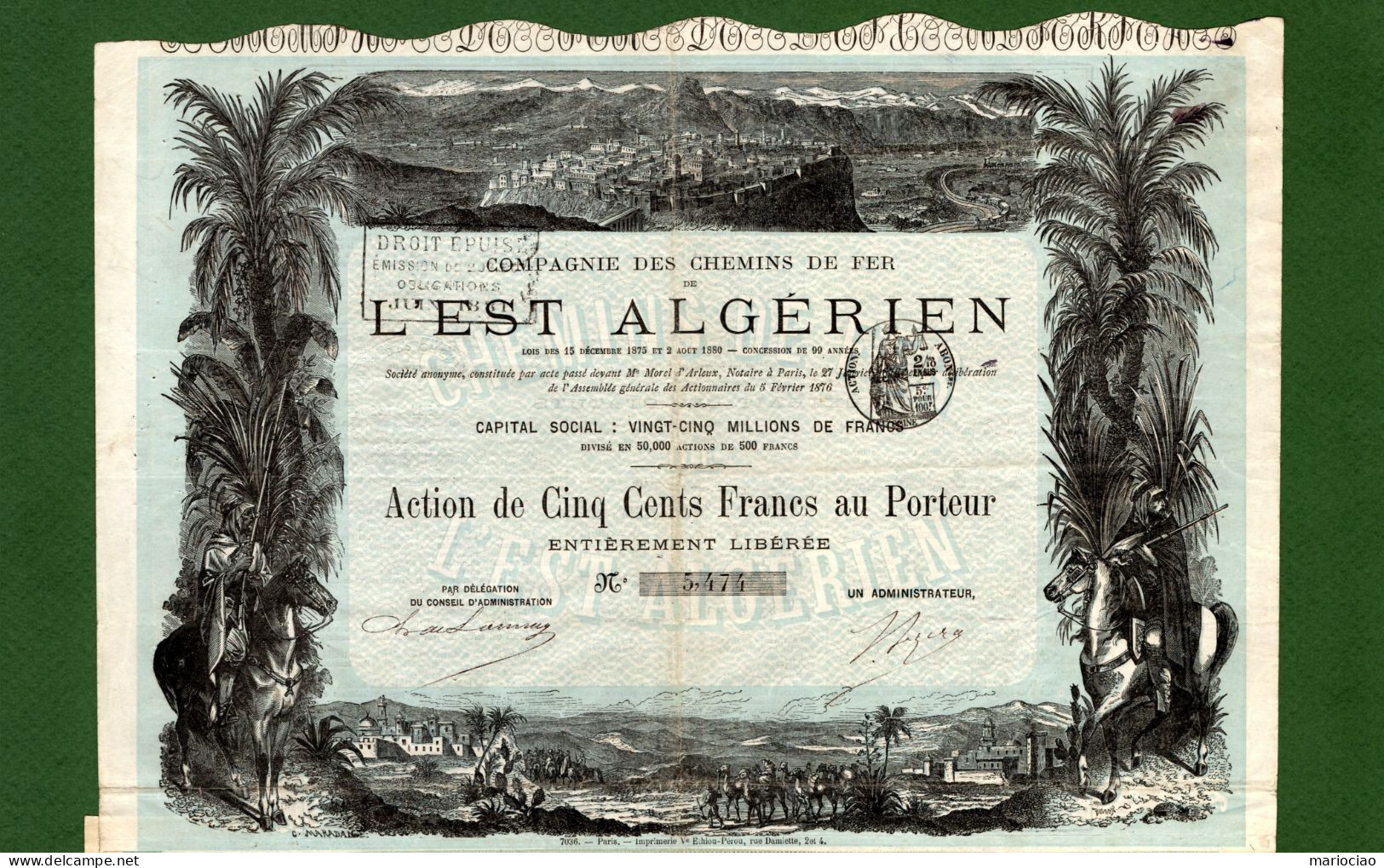 T-CFR Compagnie Des Chemins De Fer De L'Est Algerien 1886 - Railway & Tramway