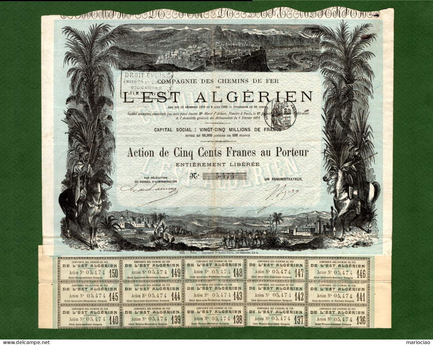 T-CFR Compagnie Des Chemins De Fer De L'Est Algerien 1886 - Railway & Tramway