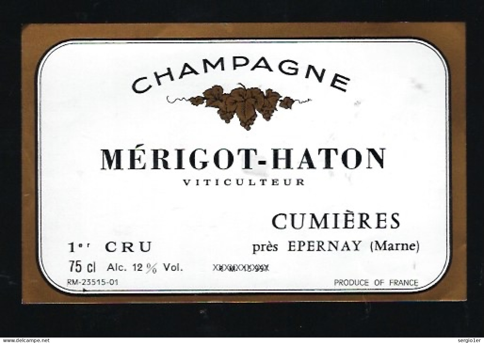 Etiquette Champagne 1er Cru Mérigot-Haton Cumieres  Marne 51 - Champan