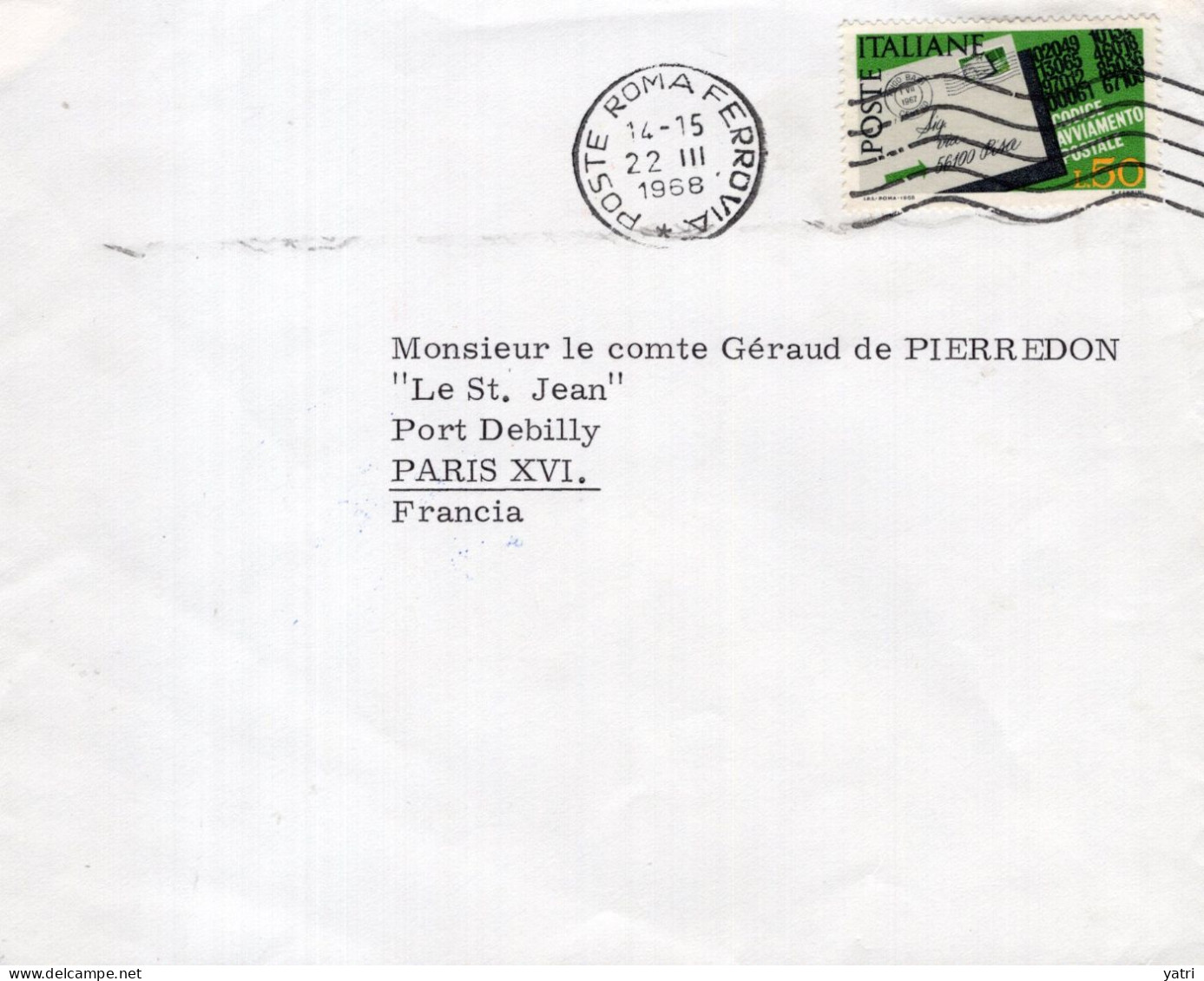 Italia (1968) - 50 Lire "Codice Avviamento Postale" Su Busta Per La Francia In Tariffa Ridotta - 1961-70: Marcophilia
