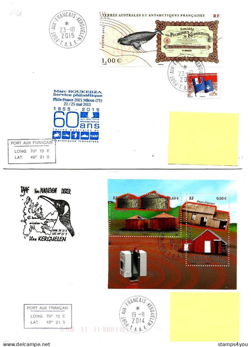 PO - 76 - 4 Enveloppes Kerguelen - Cachets Illustrés Et Signatures - Briefe U. Dokumente