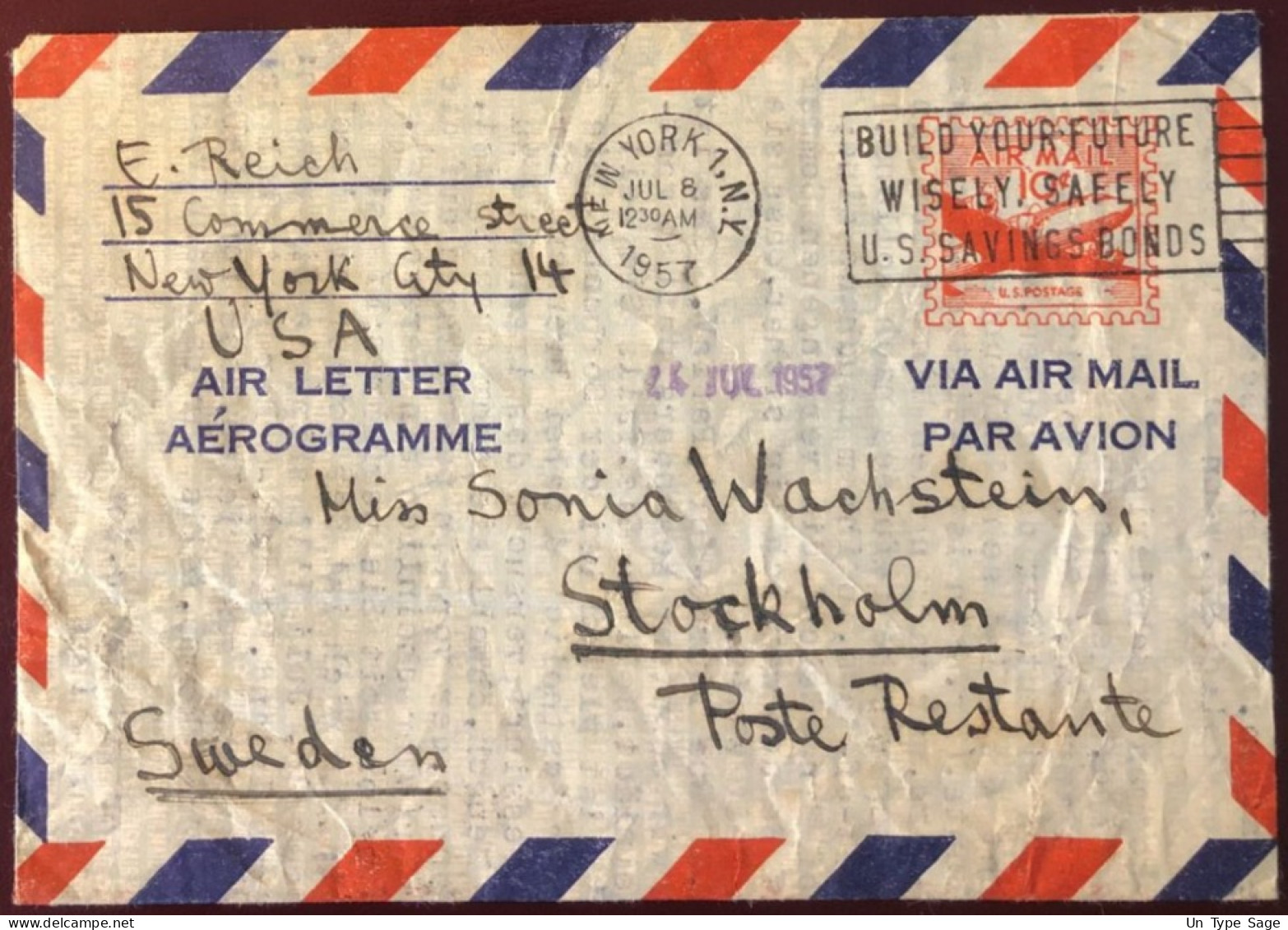Etats-Unis, Aérogramme De New-York 1957 Pour La Suède - (B2743) - Sonstige & Ohne Zuordnung