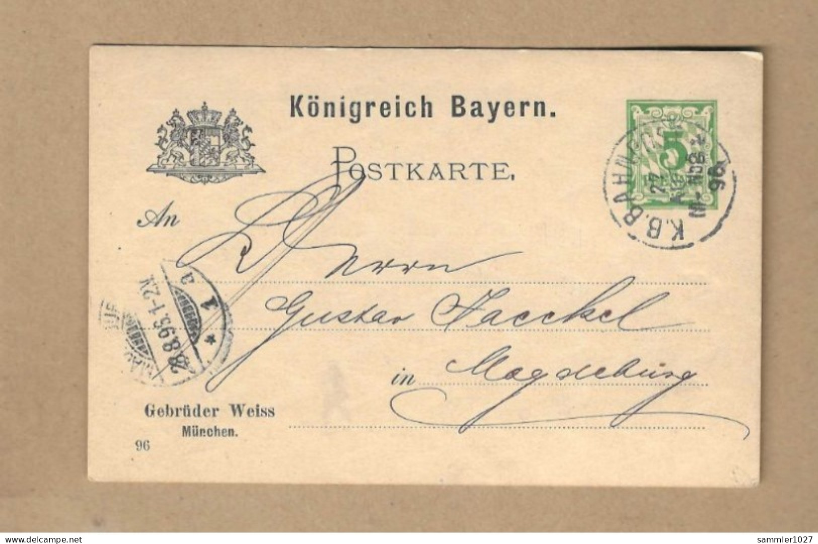 Los Vom 07.05 Ganzsache-Postkarte Aus München Nach Magdeburg 1896 - Briefe U. Dokumente