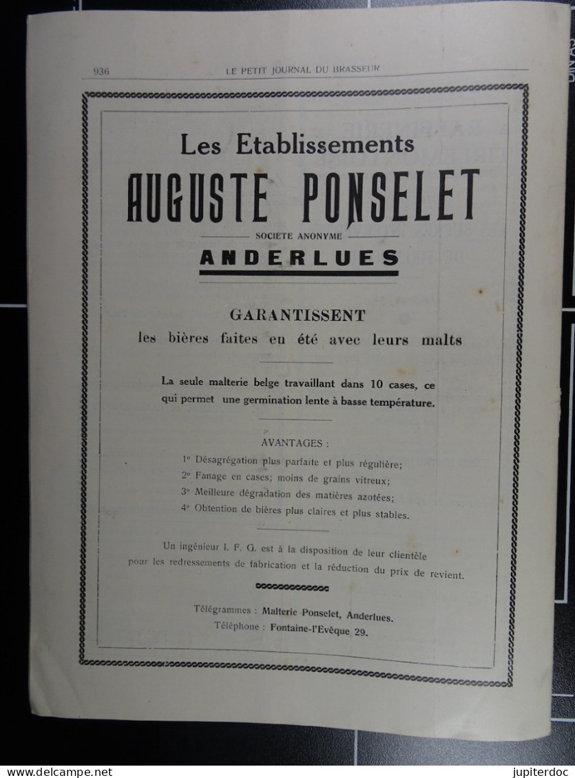 Le Petit Journal Du Brasseur N° 1841 De 1935 Pages 914 à 936 Brasserie Belgique Bières Publicité Matériel Brassage - 1900 - 1949