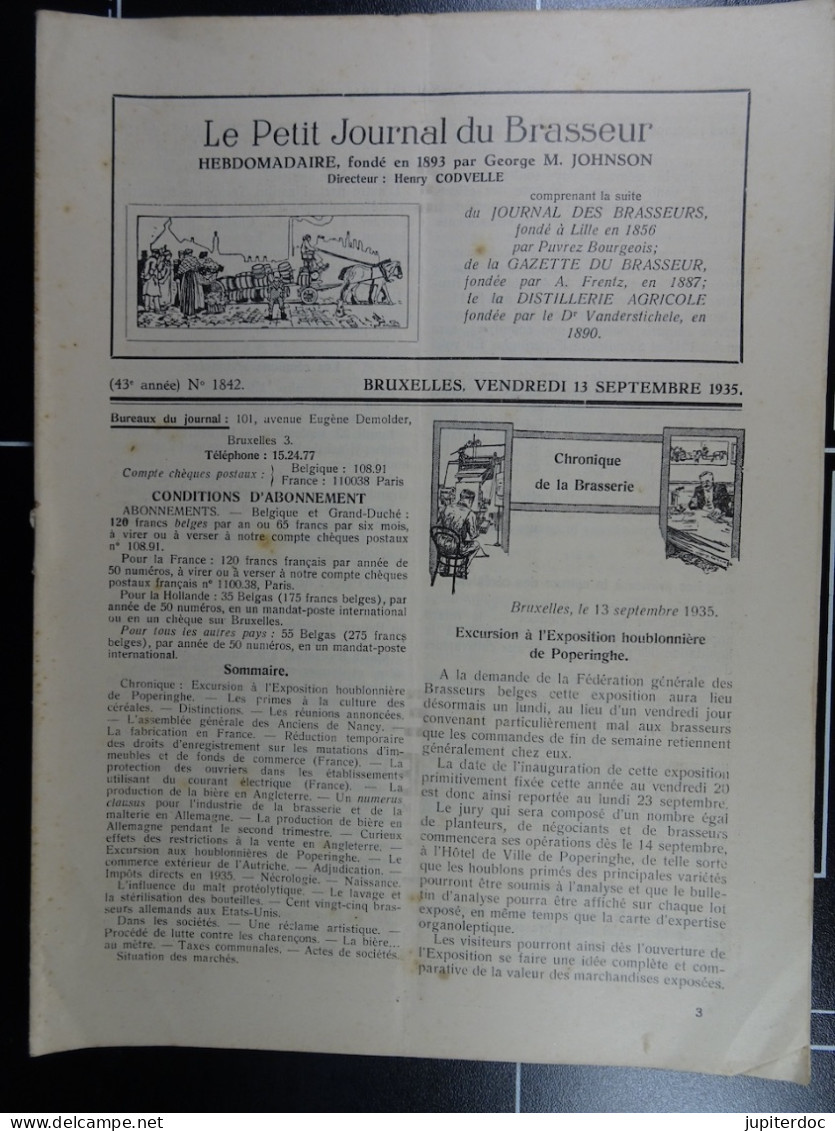 Le Petit Journal Du Brasseur N° 1842 De 1935 Pages 938 à 964 Brasserie Belgique Bières Publicité Matériel Brassage - 1900 - 1949