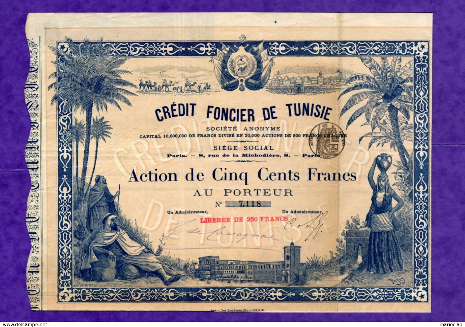 T-CFR Crédit Foncier De Tunisie 1891 - RARE - Banca & Assicurazione