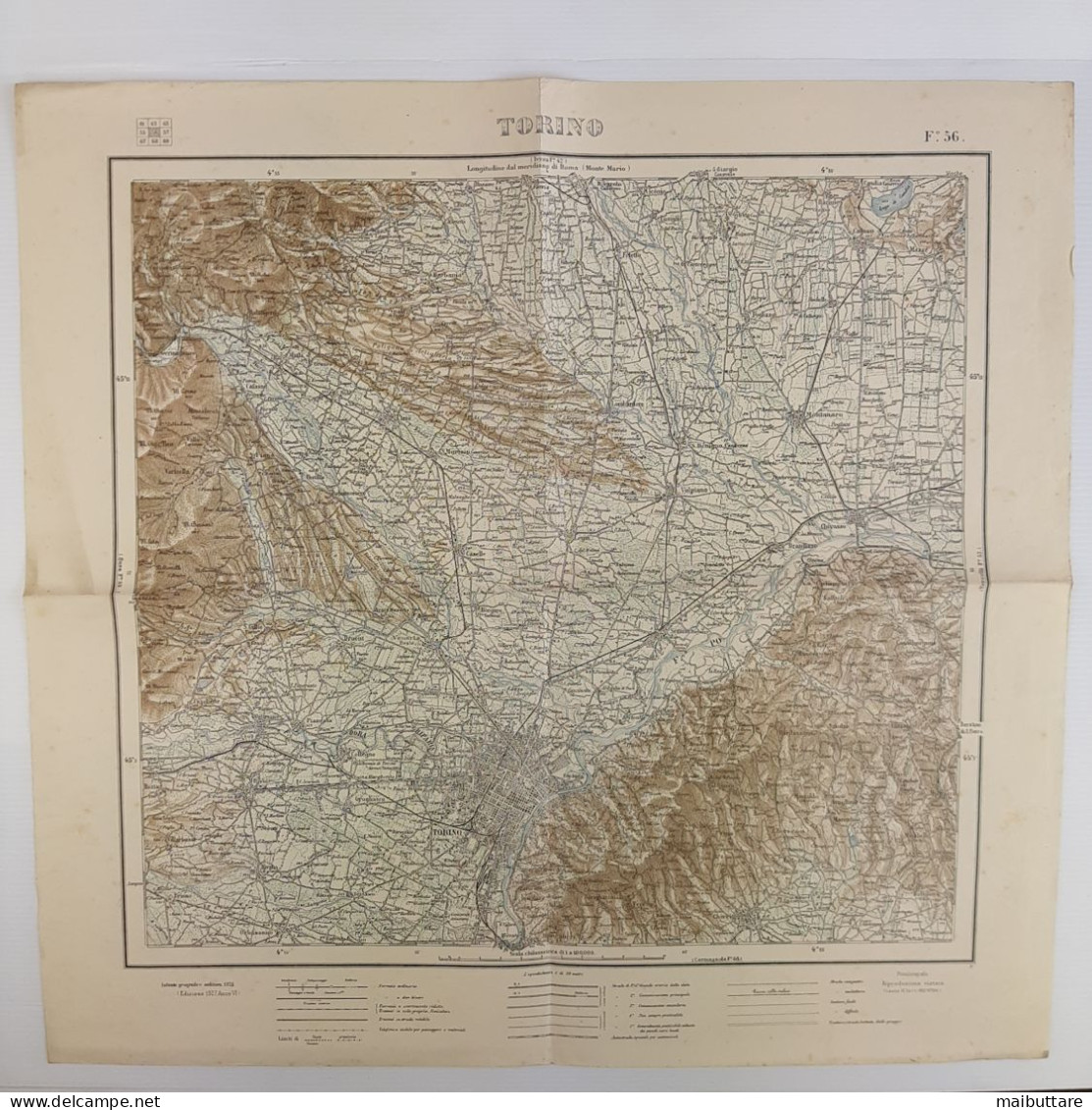 Carta Geografica, Cartina Mappa Militare Torino Piemonte F56 Della Carta D'Italia Scala 1:25.000 - Carte Geographique