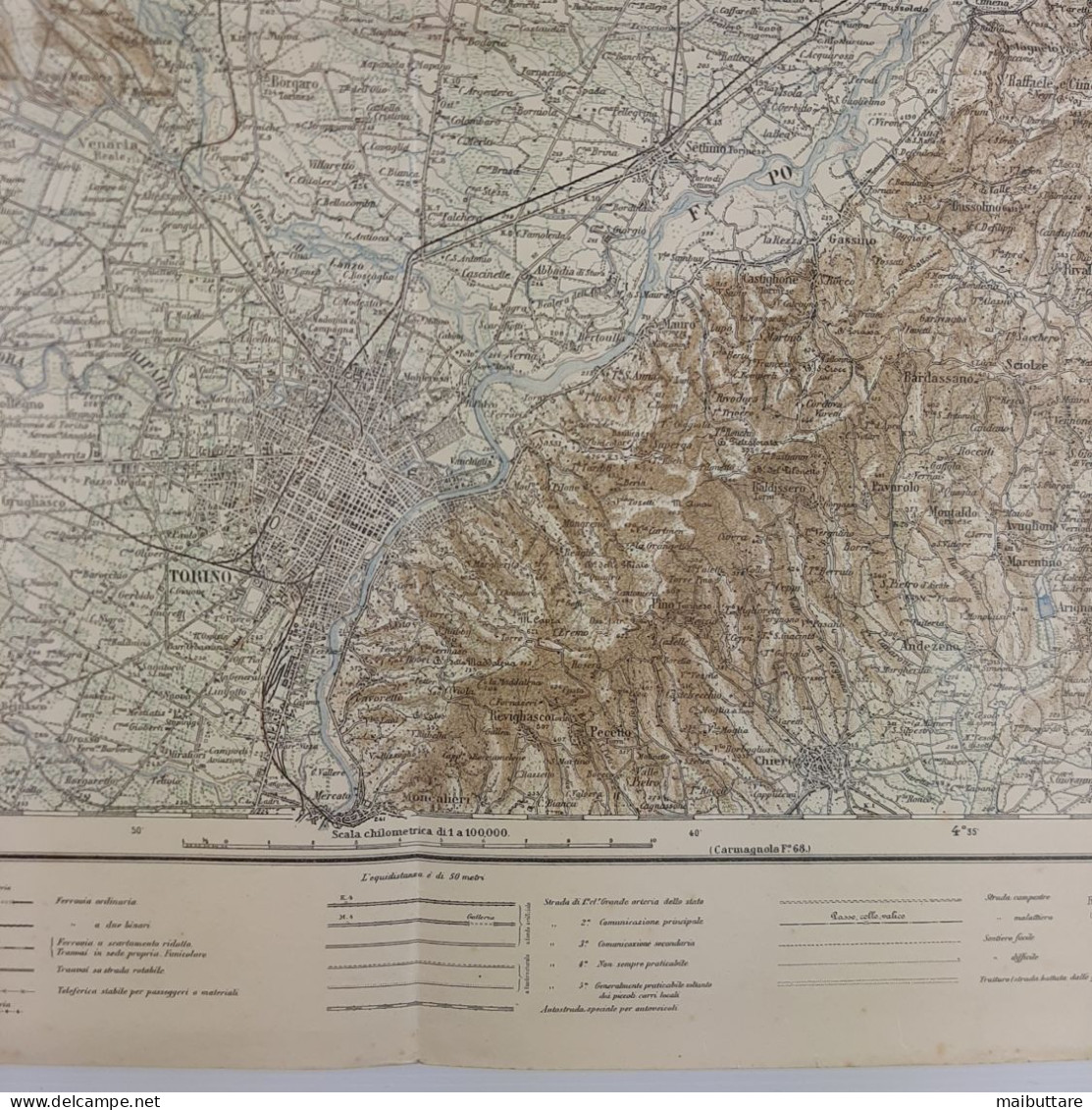 Carta Geografica, Cartina Mappa Militare Torino Piemonte F56 Della Carta D'Italia Scala 1:25.000 - Carte Geographique