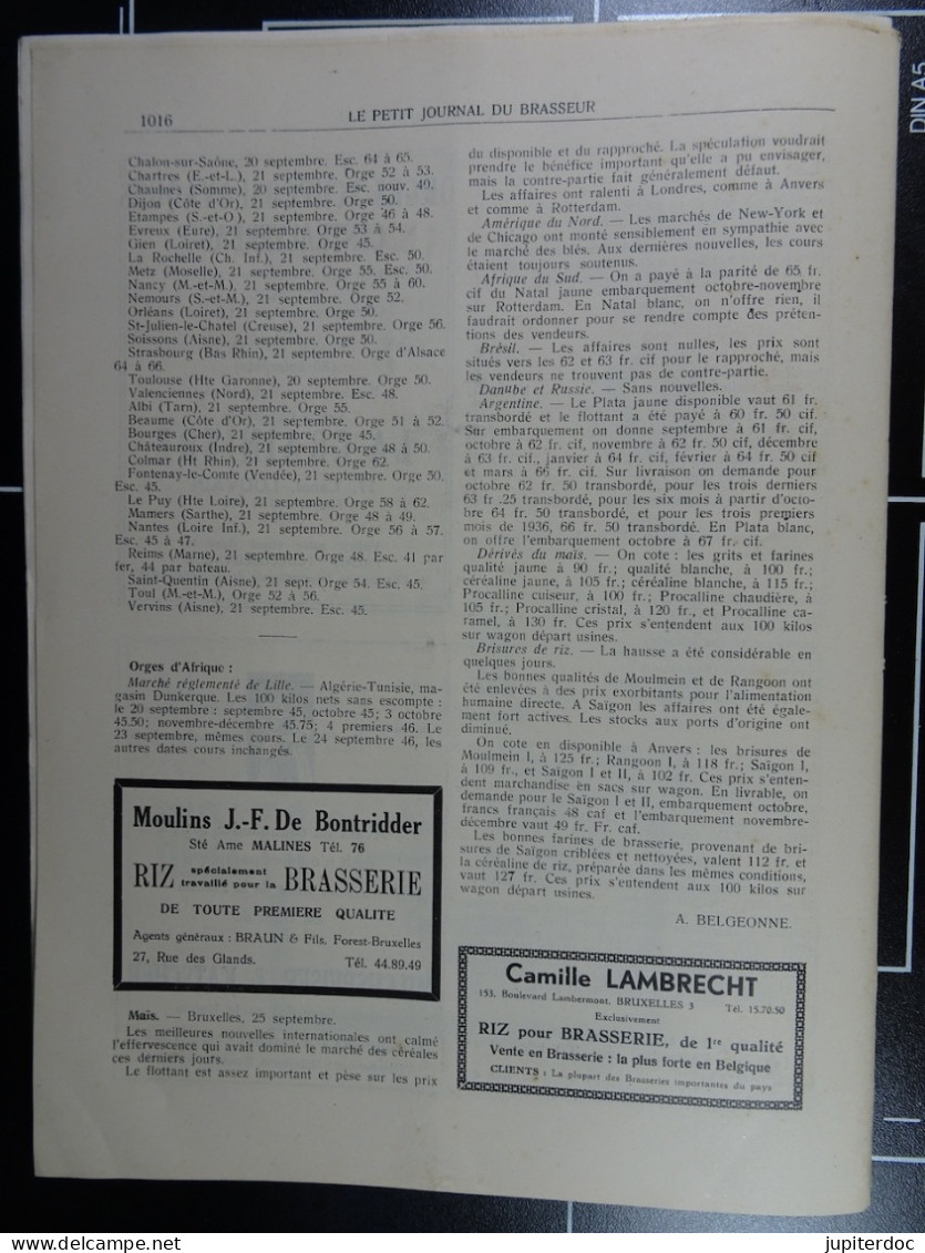 Le Petit Journal Du Brasseur N° 1844 De 1935 Pages 990 à 1016 Brasserie Belgique Bières Publicité Matériel Brassage - 1900 - 1949