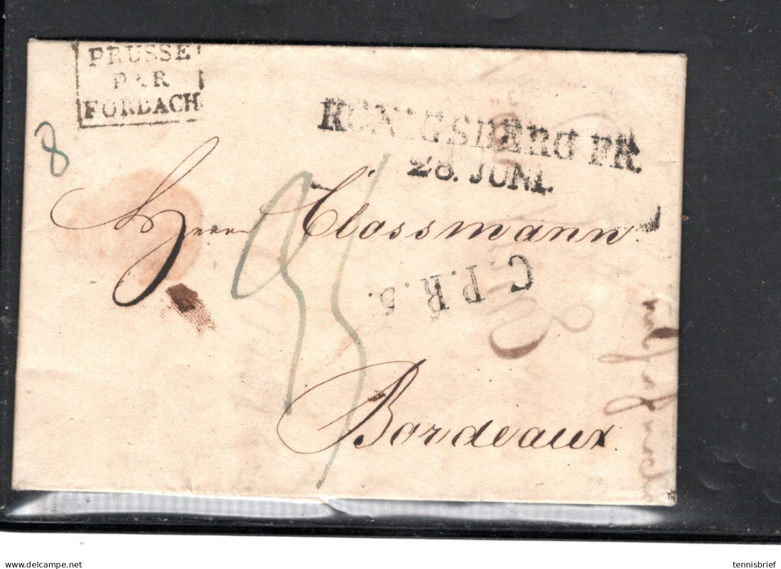 1825 , " KÖNIGSBERG PR" Klarer L2 Mit " C.P.R.5 " Klar , Kpl. Brief N. Frankreich  . Ostpreussen  #204 - Covers & Documents