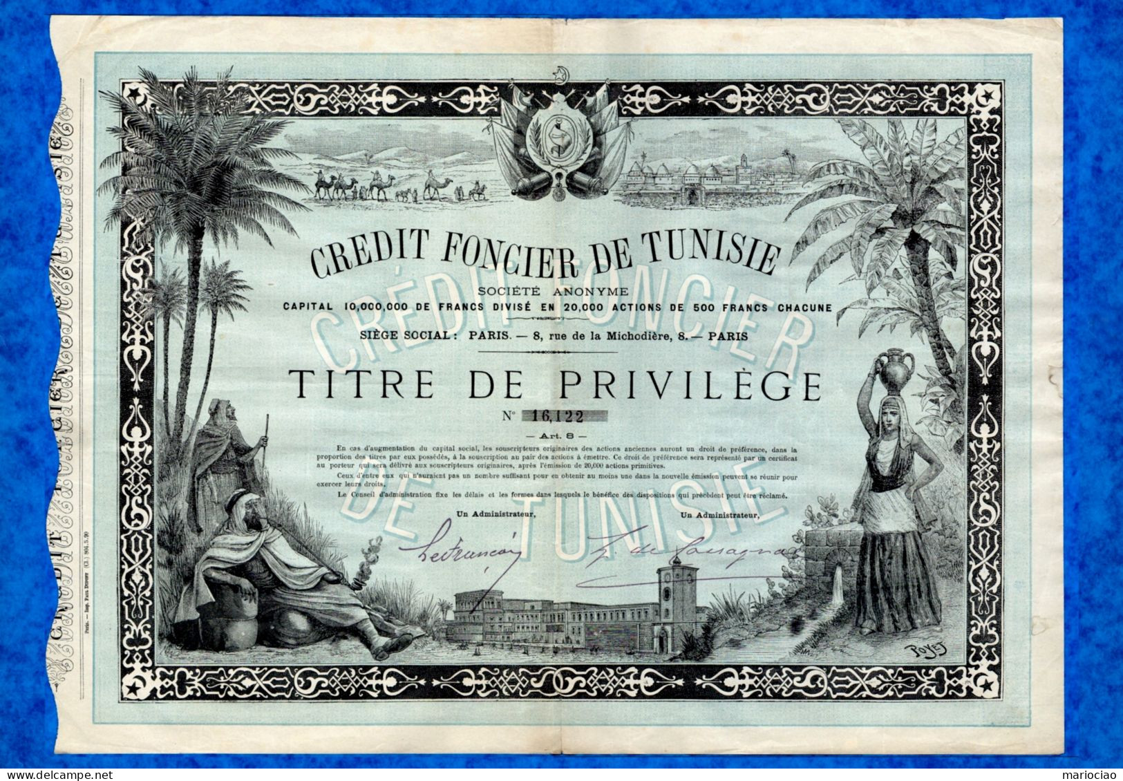 T-CFR Crédit Foncier De Tunisie 1891 -titre De Privilège  RARE - Banca & Assicurazione