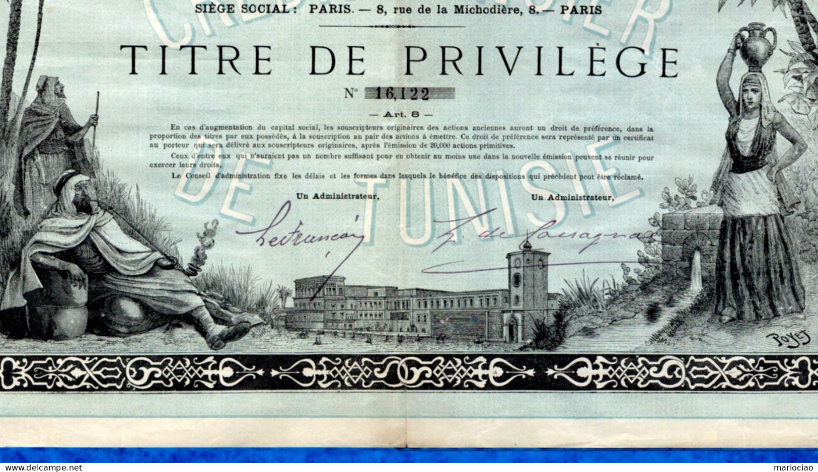 T-CFR Crédit Foncier De Tunisie 1891 -titre De Privilège  RARE - Banque & Assurance