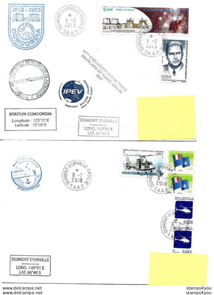 PO - 71 - 4 Enveloppes Terre Adélie - Cachets Illustrés - Storia Postale