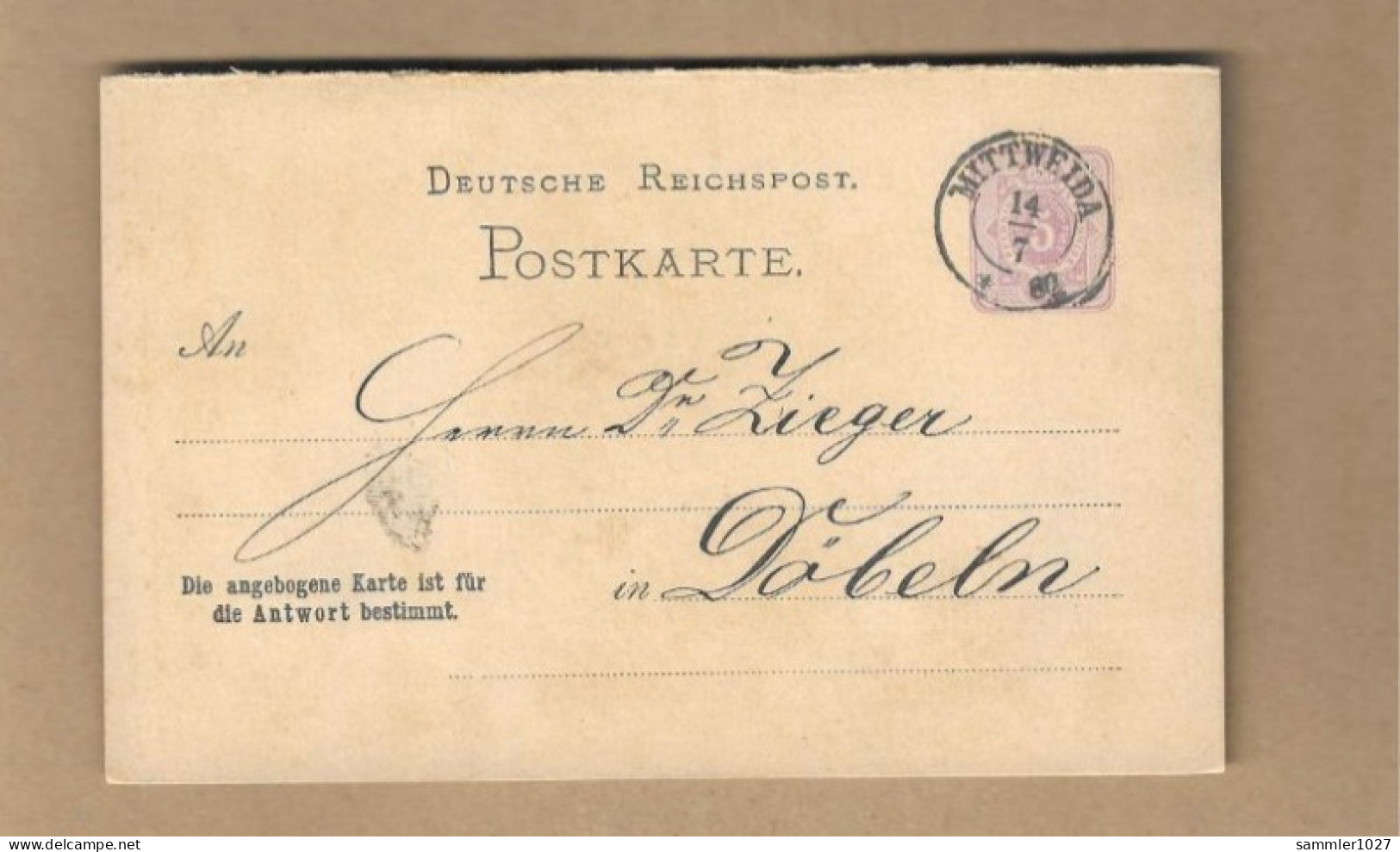 Los Vom 07.05 Ganzsache-Postkarte Aus Mittweida Nach Döbelön 1880 - Cartas & Documentos