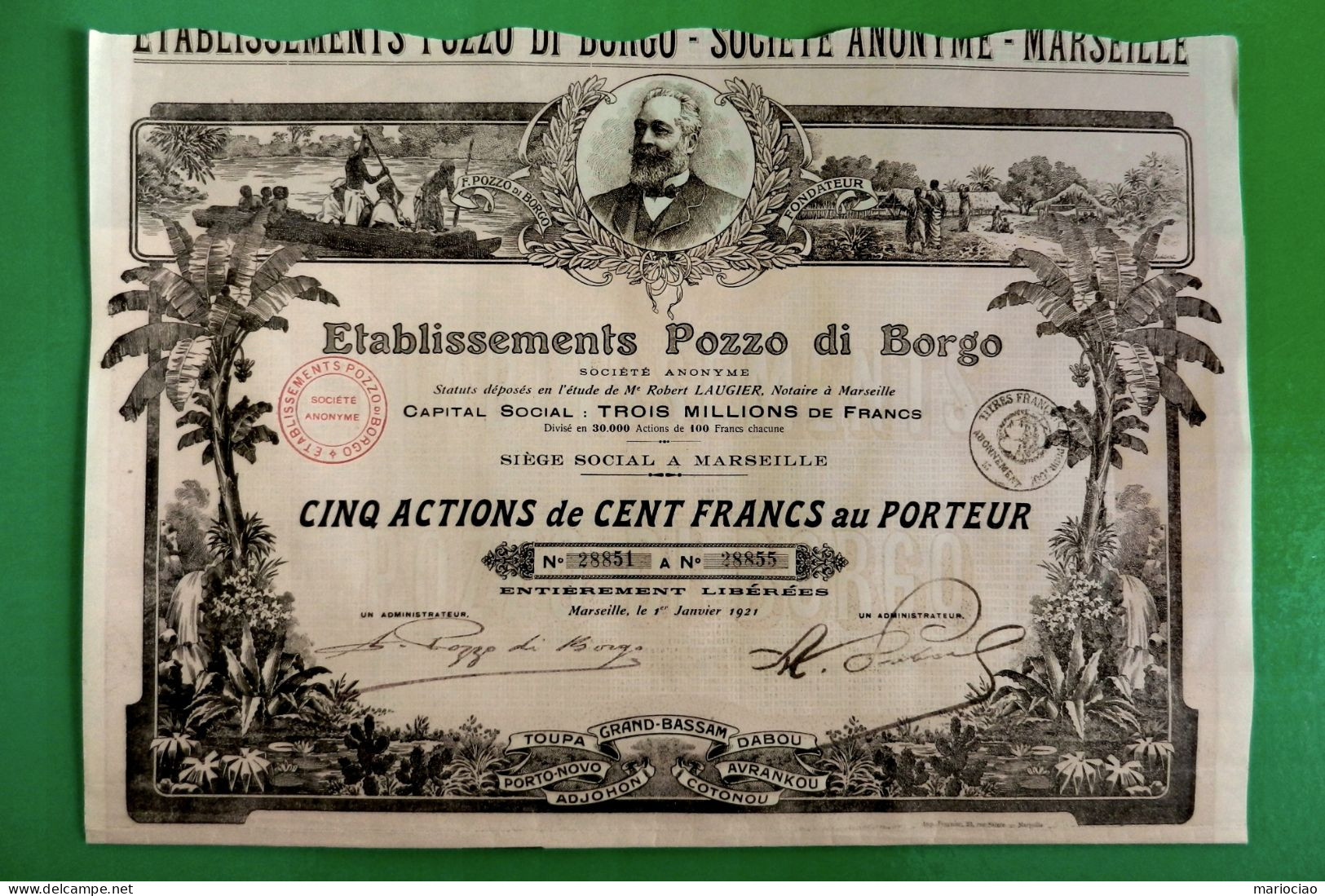 T-CFR Etablissements Pozzo Di Borgo 500 FRS Côte D’Ivoire Marseille 1921 - Other & Unclassified