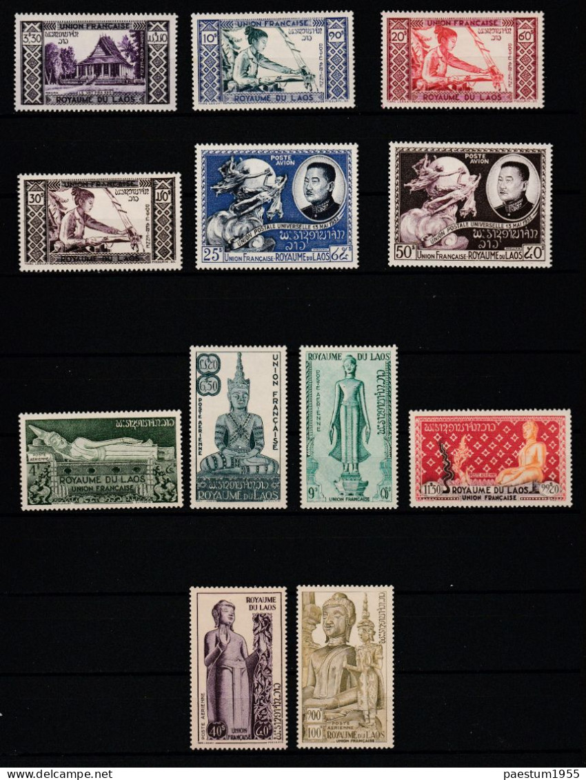 Série Complète De 12 Timbres Neuf* Laos Poste Aérienne 1951-1952 N° YT PA1 à PA12 - Laos