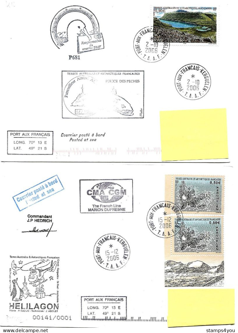 PO - 78 - 4 Enveloppes Kerguelen - Cachets Illustrés Et Signatures - Cartas & Documentos