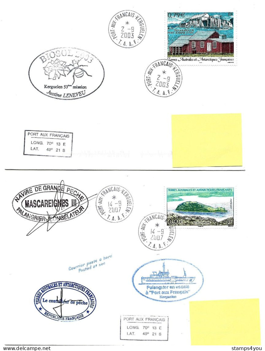 PO - 78 - 4 Enveloppes Kerguelen - Cachets Illustrés Et Signatures - Briefe U. Dokumente