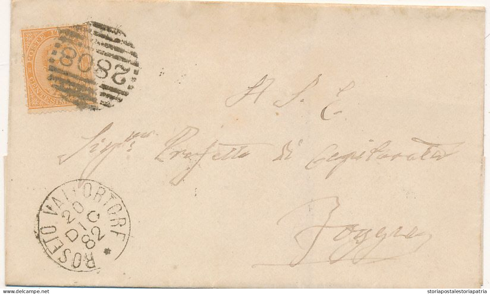 1882 ROSETO VALFORTORE CERCHIO GRANDE + NUMERALE A SBARRE - Storia Postale