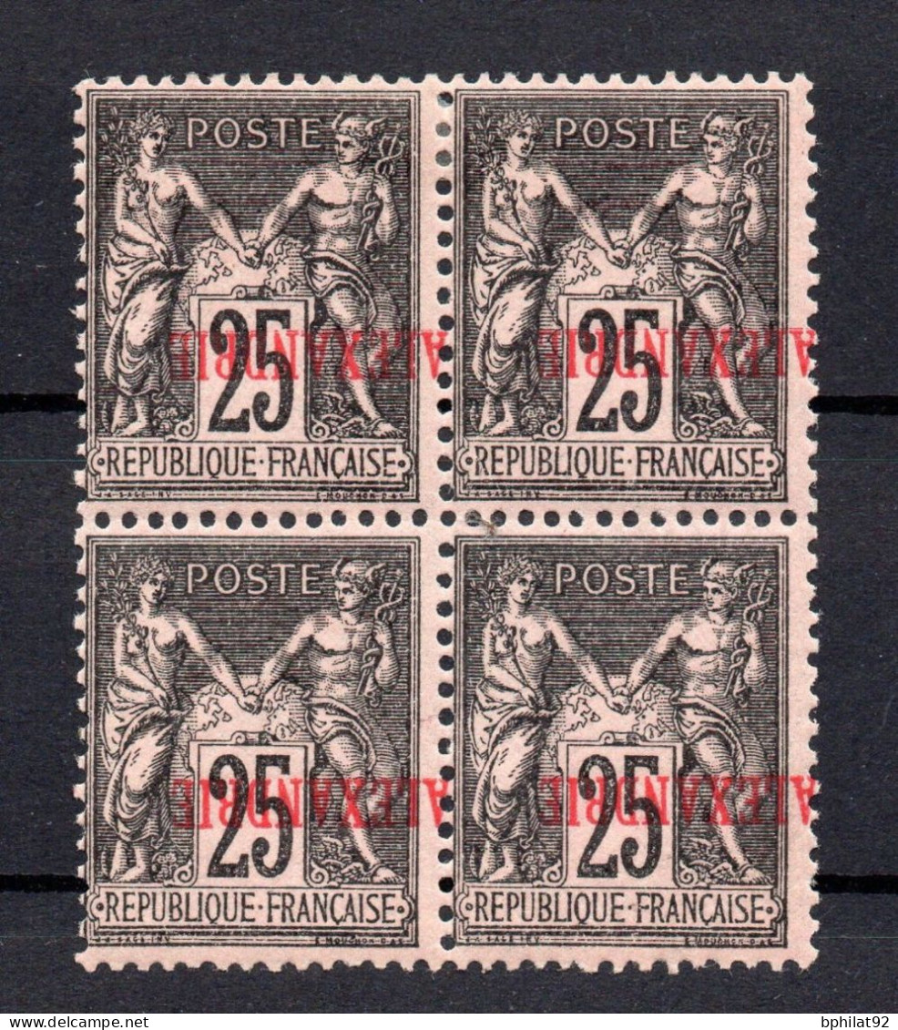 !!! ALEXANDRIE BLOC DE 4 DU N°11A SURCHARGE RENVERSEE, 2 EX NEUFS **, 2 EX NEUFS *. RARE - Unused Stamps