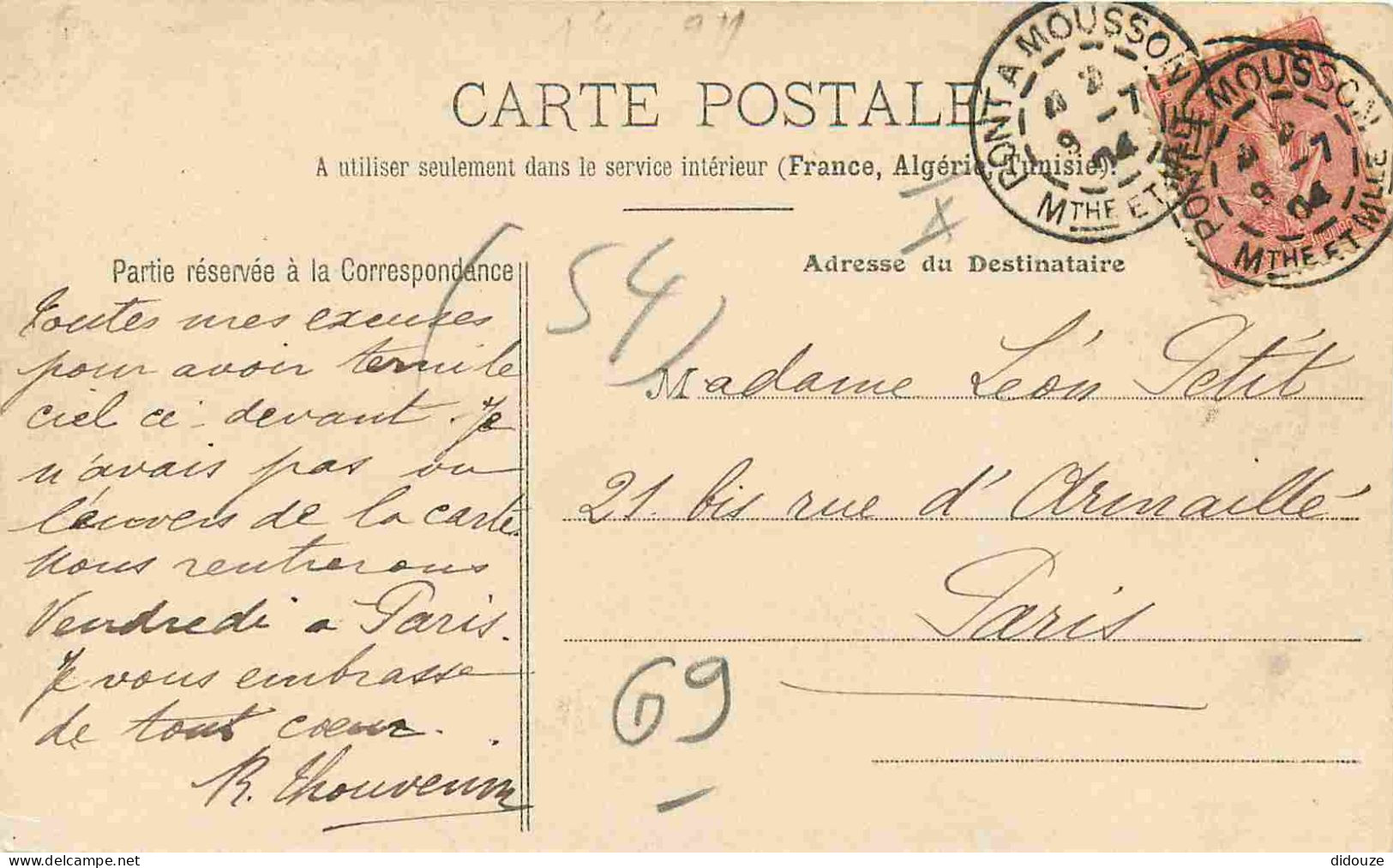 54 - Pont à Mousson - Vieilles Maisons Du Pont - Animée - Correspondance - CPA - Oblitération Ronde De 1904 - Voir Scans - Pont A Mousson