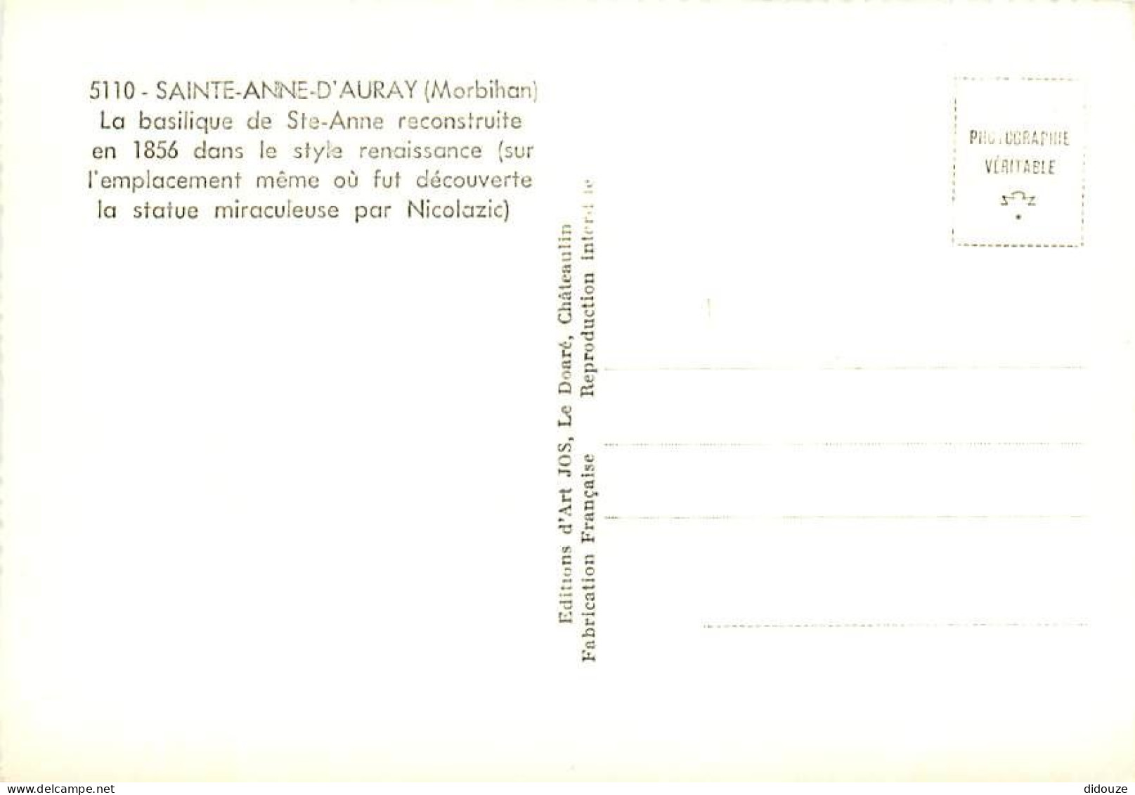 56 - Sainte Anne D'Auray - La Basilique - Mention Photographie Véritable - CPSM Grand Format - Carte Neuve - Voir Scans  - Sainte Anne D'Auray