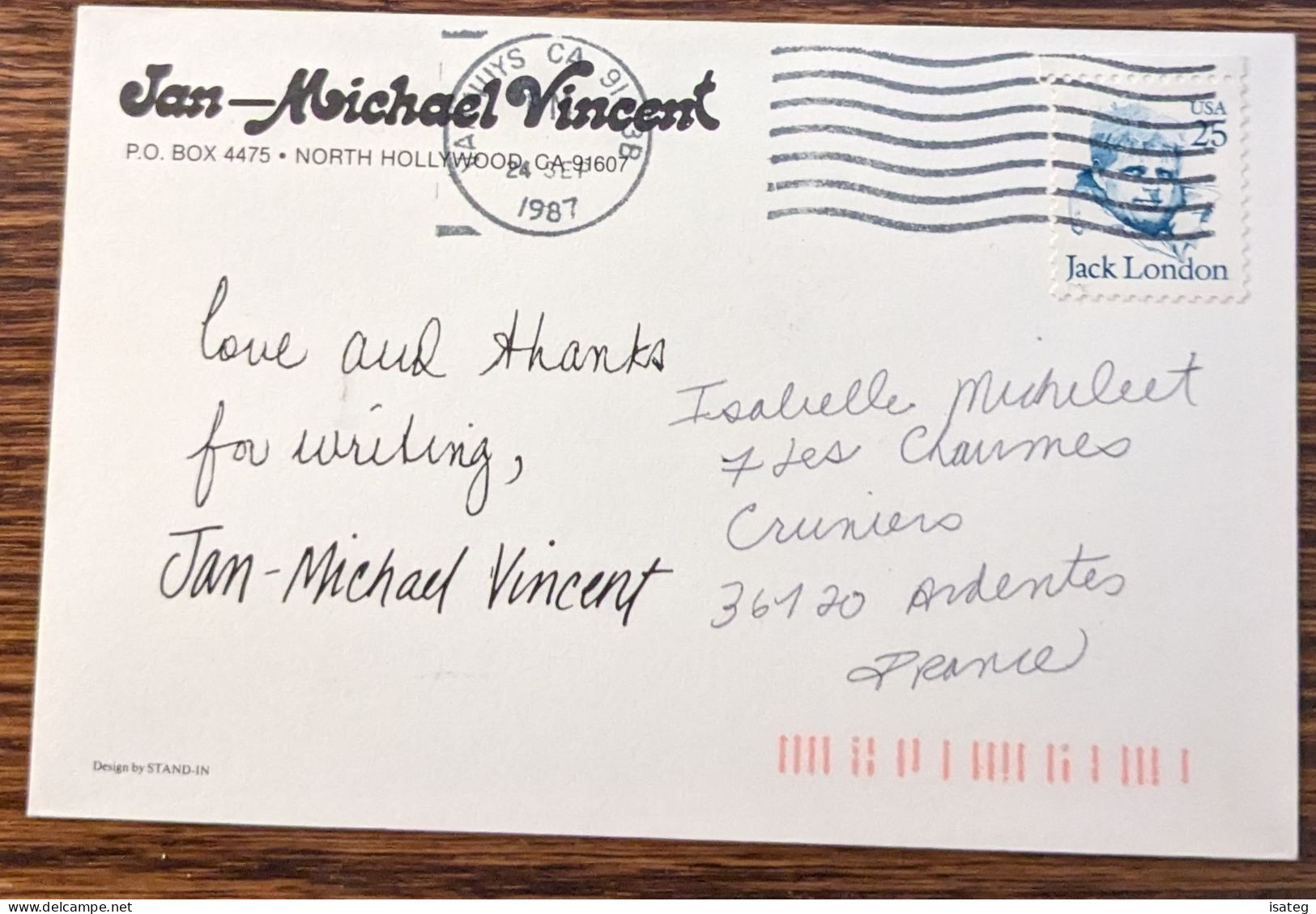 Carte Postale Jan Michael Vincent - 1987 - Non Classés