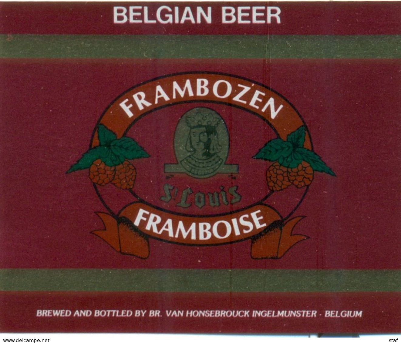 Oud Etiket Bier Frambozen Framboise St Louis - Brouwerij / Brasserie Van Honsebrouck Te Ingelmunster - Cerveza