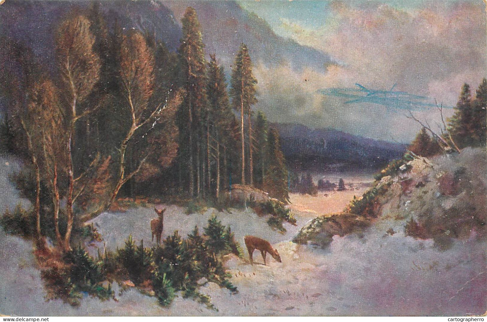 Scenic Postcard England Lake Mountain Forest Deer - Autres & Non Classés