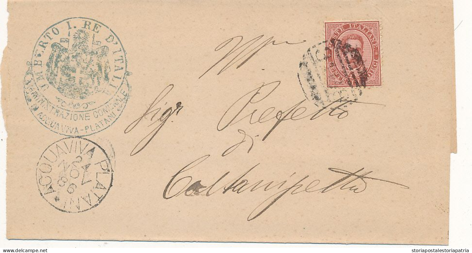 1886 ACQUAVIVA PLATANI CERCHIO GRANDE + NUMERALE A SBARRE - Storia Postale