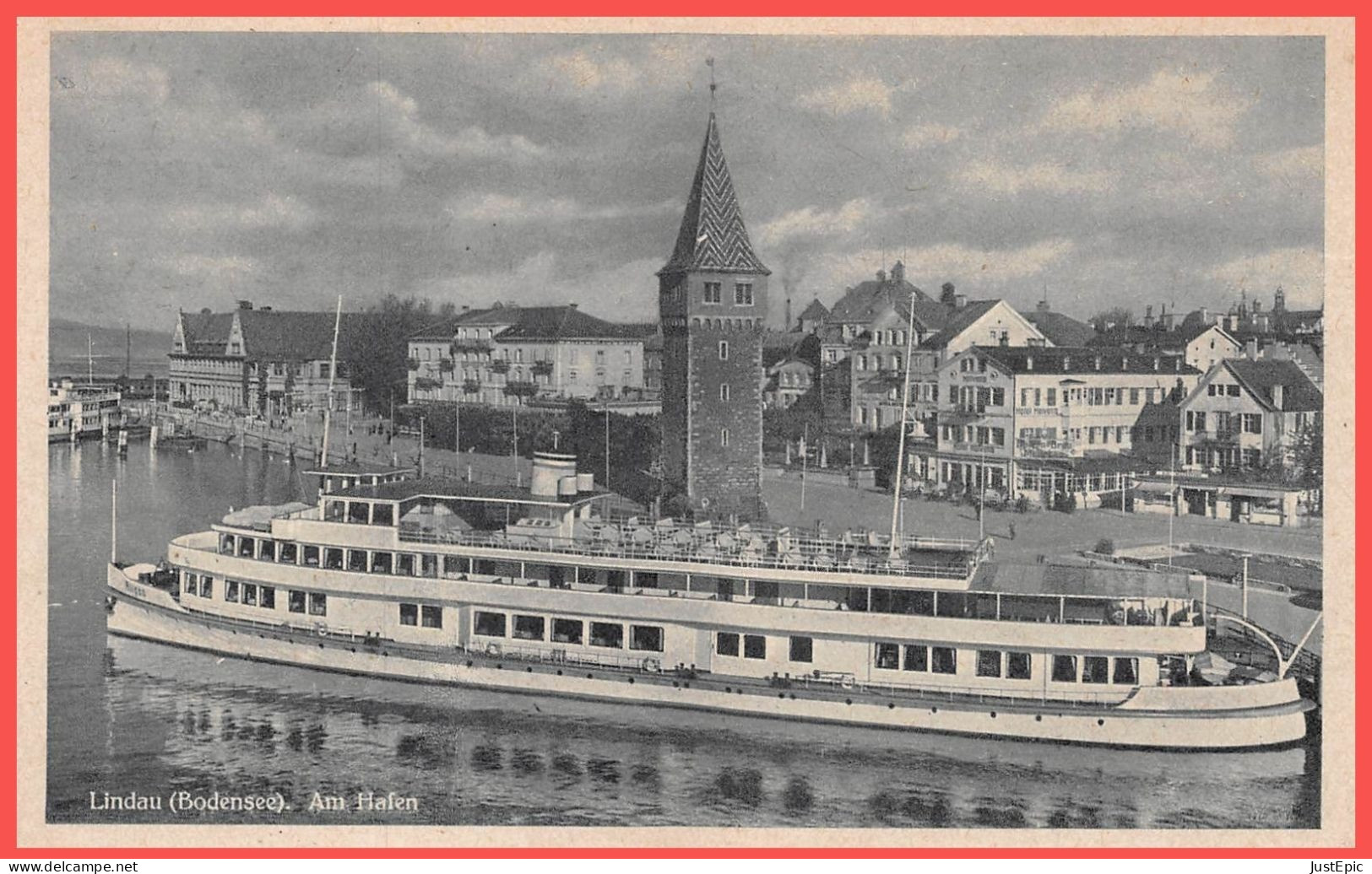 LINDAU ( BODENSEE ) AM HAFEN - Bateau D'excursion à Vapeur Au Port -  Verlag Erwin BURDA Cpsm - Lindau A. Bodensee