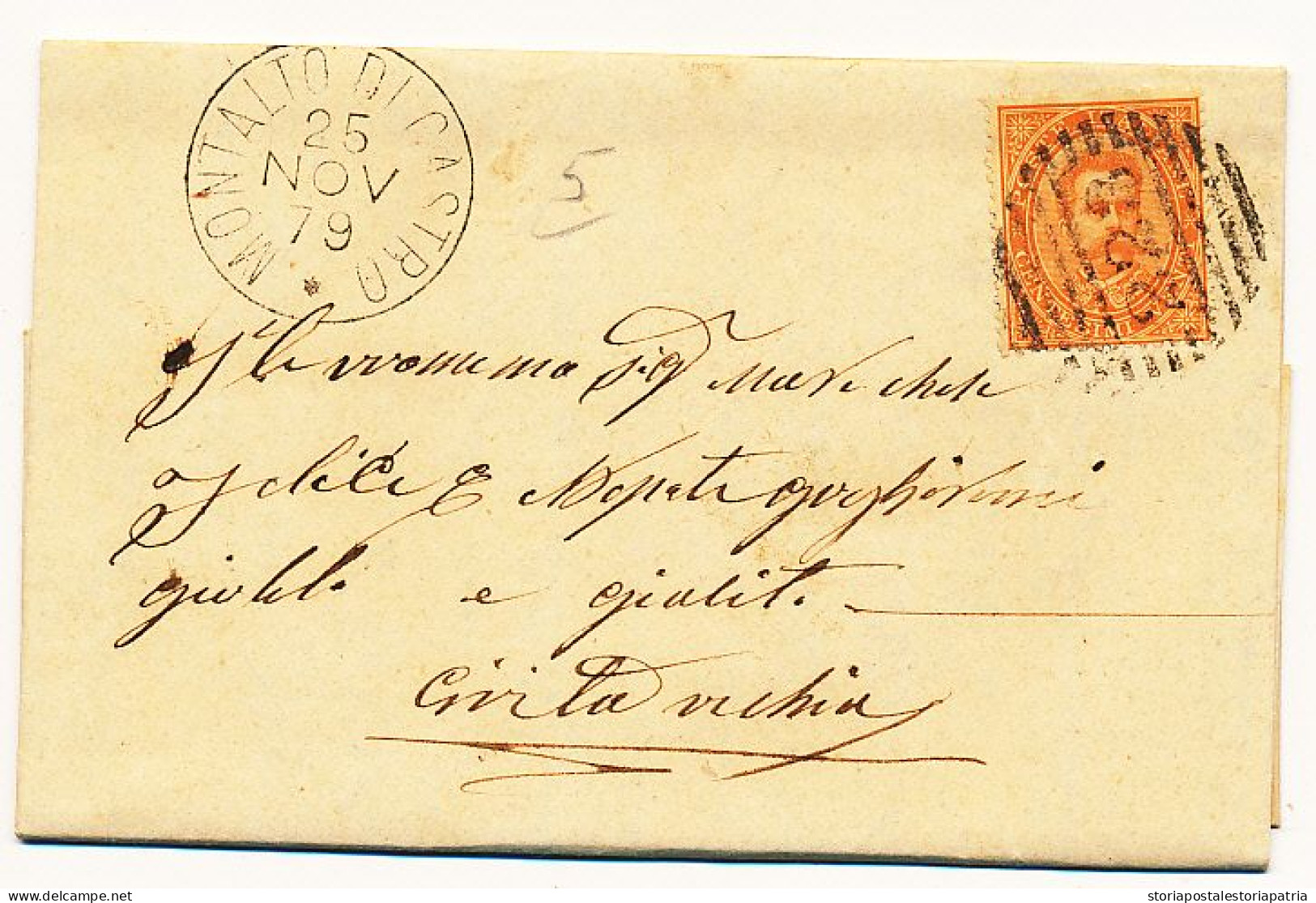 1879 MONTALTO DI CASTRO CERCHIO GRANDE + NUMERALE A SBARRE - Storia Postale