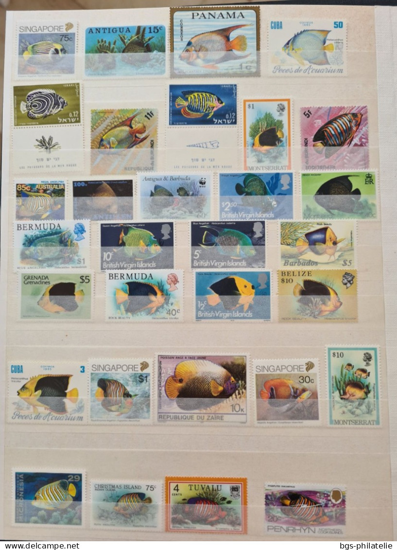 Collection de timbres sur le thème des Poissons.