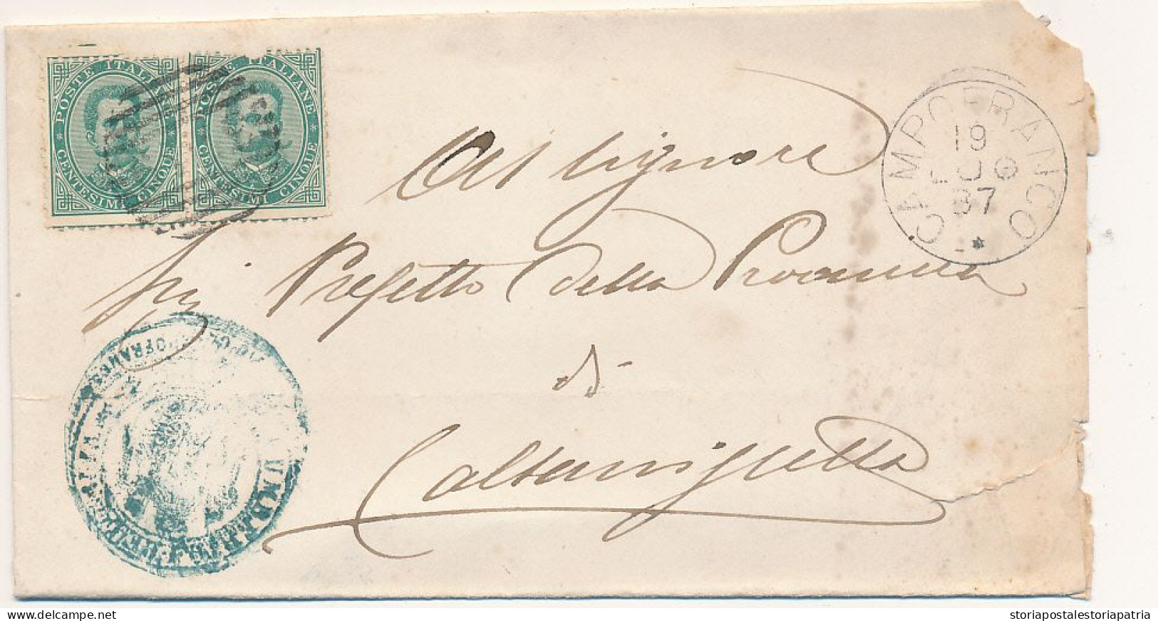 1887  CAMPOFRANCO CERCHIO GRANDE + NUMERALE A SBARRE - Storia Postale