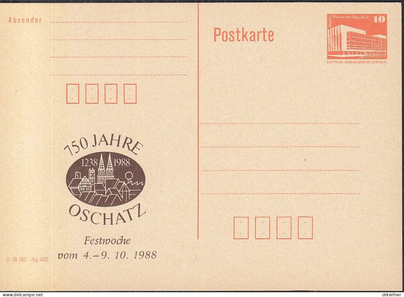 DDR PP 19 II, Ungebraucht, 750 Jahre Oschatz, 1988 - Privatpostkarten - Ungebraucht